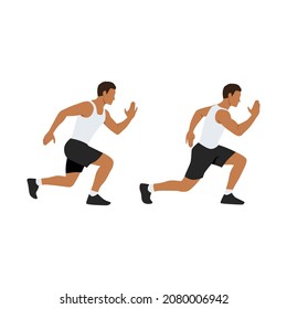 Man Doing Alternating Lunge Jump Exercise. Flat Vector Illustration Isolated On White Background