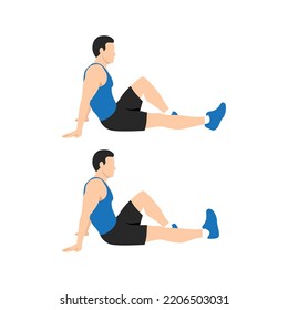 Man doing Ankle pumping exercises in 2 steps. Good exercises pose to relieve leg swelling exercise. Flat vector illustration isolated on white background