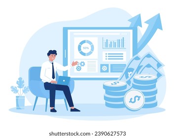 Man doing annual financial check in business trending concept flat illustration