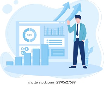 Man doing annual financial check in business trending concept flat illustration