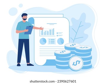 Man doing annual financial check in business trending concept flat illustration