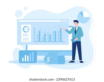 Man doing annual financial check in business trending concept flat illustration