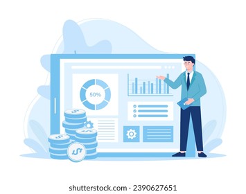 Man doing annual financial check in business trending concept flat illustration