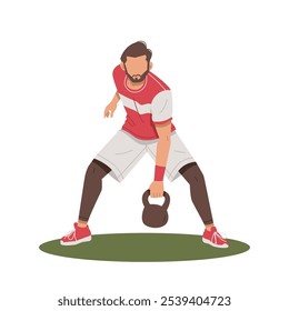 man doing arm exercises with barbell flat design illustration