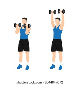 Man Doing Arnold Press Exercise. Flat Vector Illustration Isolated On White Background