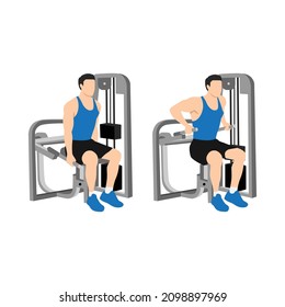 Man doing Assisted Machine seated tricep dips exercise. Flat vector illustration isolated on white background