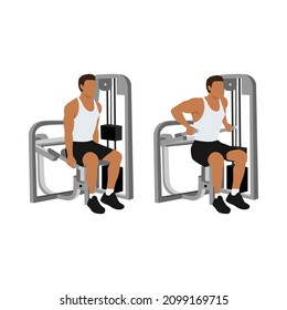 Man doing Assisted Machine seated tricep dips exercise. Flat vector illustration isolated on white background