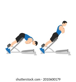 Man doing Back extensions. Hyperextensions exercise. Flat vector illustration isolated on white background