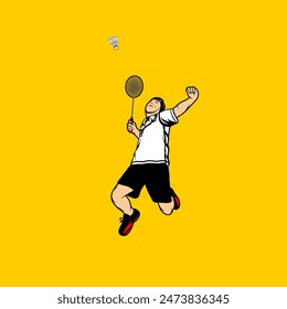 man doing badminton smash front view vector illustration