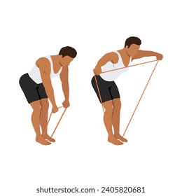 Man doing banded reverse lateral fly exercise. Flat vector illustration isolated on white background