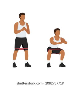 Mann, der Banded Squat trainiert. Flache Vektorgrafik einzeln auf weißem Hintergrund