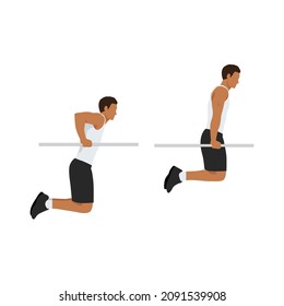 Man doing bar Dips exercise. Flat vector illustration isolated on white background