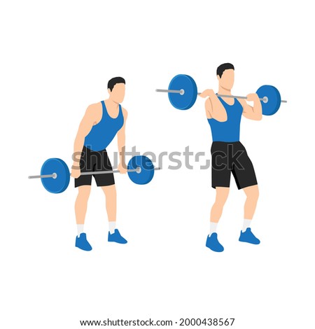 Man doing Barbell cleans,Clean and jerk  exercise. Flat vector illustration isolated on white background