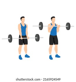 Man doing Barbell curl. Flat vector illustration isolated on different layers. Workout character