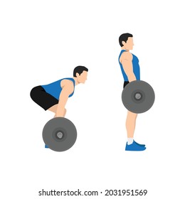 Man doing Barbell deadlifts exercise. Flat vector illustration isolated on white background