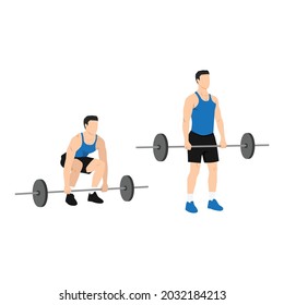 Man doing Barbell deadlifts exercise. Flat vector illustration isolated on white background