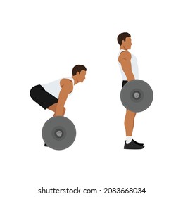 Man doing Barbell deadlifts exercise. Flat vector illustration isolated on white background