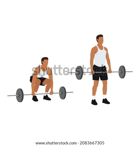 Man doing Barbell deadlifts exercise. Flat vector illustration isolated on white background