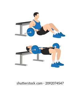 Hombre haciendo ejercicio de garrapatas de Barbell. Ilustración vectorial plana aislada en fondo blanco