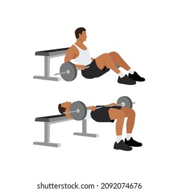 Hombre haciendo ejercicio de garrapatas de Barbell. Ilustración vectorial plana aislada en fondo blanco