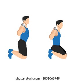 Man doing barbell kneeling squat exercise. Flat vector illustration isolated on white background