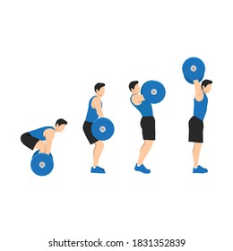 Man doing barbell power snatch exercise. Flat vector illustration isolated on white background svg