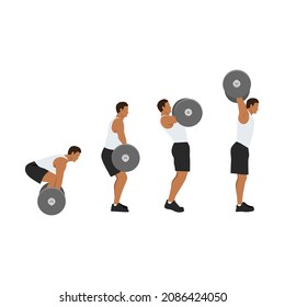 Man doing barbell power snatch exercise. Flat vector illustration isolated on white background svg