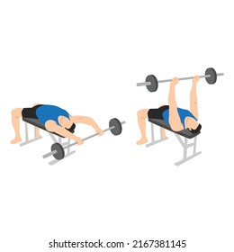 Man doing Barbell pullover exercise. Flat vector illustration isolated on white background