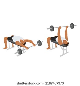 Man doing Barbell pullover exercise. Flat vector illustration isolated on white background