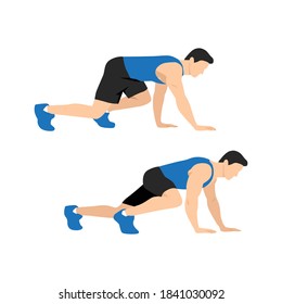 Man doing bear crawl Exercise introduction step with healthy man. Flat vector illustration isolated on white background