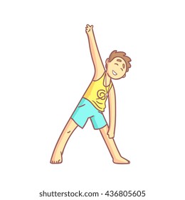 Man Doing Beginner Triangle Yoga Pose Flat Outlined Pale Color Funny Drawing Isolated On White Background