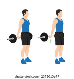 Man doing Behind the back standing wrist curls exercise. Flat vector illustration isolated on white background