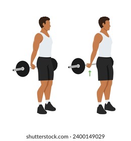 Man doing Behind the back standing wrist curls exercise. Flat vector illustration isolated on white background