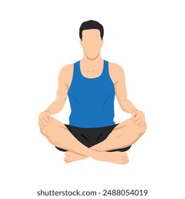 Man doing bellow breath or bhastrika pranayama yoga exercise. Flat vector illustration isolated on white background