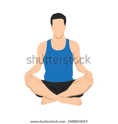 Man doing bellow breath or bhastrika pranayama yoga exercise. Flat vector illustration isolated on white background