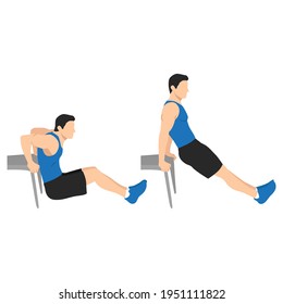 Man doing bench tricep dips flat vector illustration isolated on white background