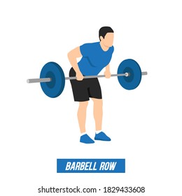 Man doing bent over barbell row exercise. Flat vector illustration isolated on white background