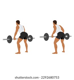 El hombre que se dobla sobre las barbas filas se ejercita con la barbacoa en un estilo minimalista. Ilustración vectorial plana aislada en fondo blanco
