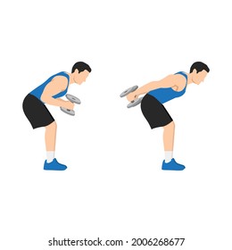 Man Doing Bent Over Double Arm Tricep Kickbacks Exercise. Flat Vector Illustration Isolated On White Background