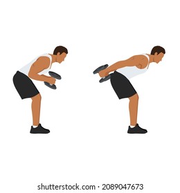 Man doing Bent over double arm tricep kickbacks exercise. Flat vector illustration isolated on white background