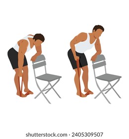 Man doing bent over single arm banded row exercise. Flat vector illustration isolated on white background