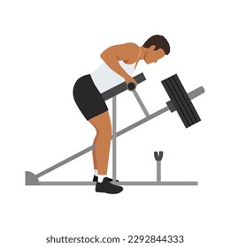 Man doing bent over T bar row with chest supported. Flat vector illustration isolated on white background