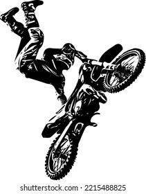 Man doing bike stunt silhouette  sketch drawing young man's dog stunt motorcycle  motorcyclist performing stunt motorcycle  vector illustration