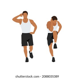 Man doing body crunches. Standing cross exercise. flat vector illustration of a man in abs exercise.Tutorial