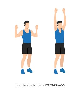 Man doing bodyweight military press. Overhead shoulder press exercise. Flat vector illustration isolated on white background