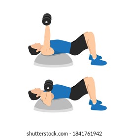 Man doing Bosu ball chest dumbbell press. Flat vector illustration isolated on white background