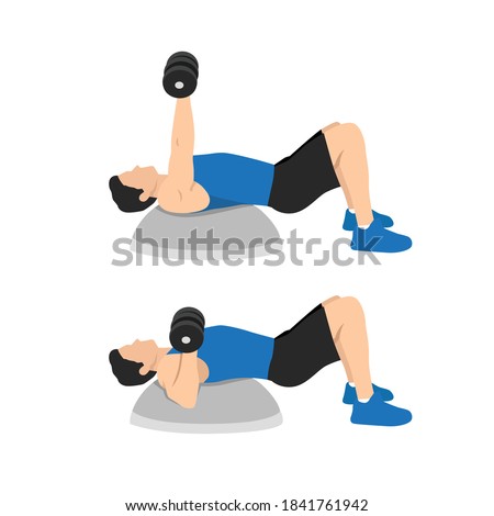 Man doing Bosu ball chest dumbbell press. Flat vector illustration isolated on white background