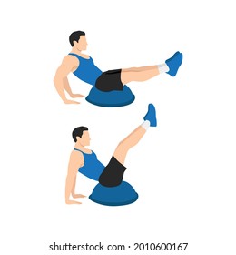 Man Doing Bosu Ball V Ups Exercise. Flat Vector Illustration Isolated On White Background