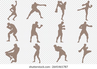 Man doing boxing moves exercise. Jab Cross Hook and Uppercut movement. Shadow boxing. Flat vector illustration isolated on white background