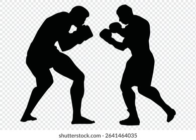 Man doing boxing moves exercise. Jab Cross Hook and Uppercut movement. Shadow boxing. Flat vector illustration isolated on white background.
